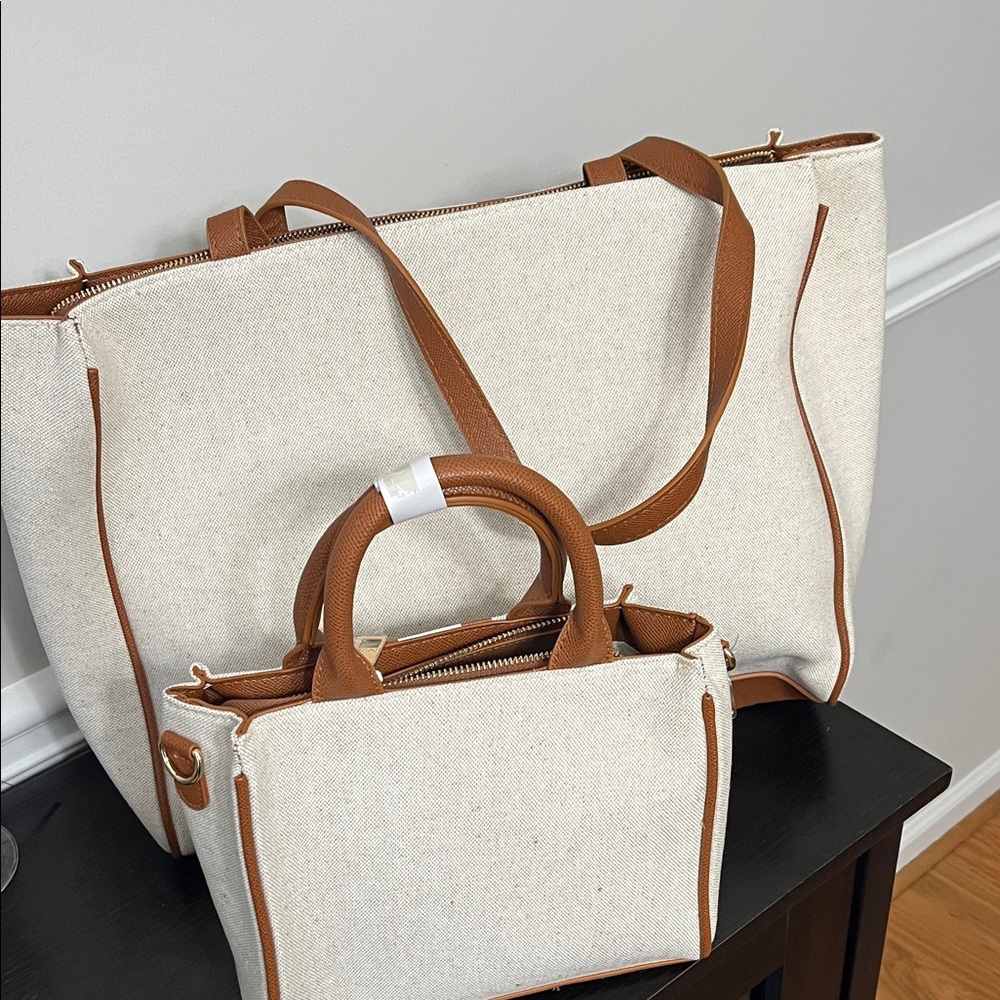 Bebe Beige and Caramel Brown Women's Tote and Handbag Set - Picture 6 of 6